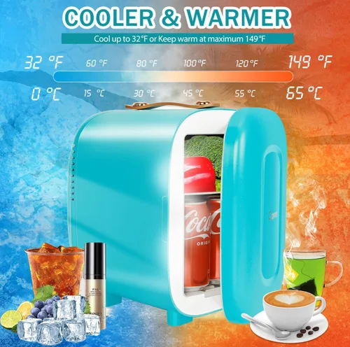 Miniatura 2 de Caynel - Minirrefrigerador termoeléctrico portátil (4 L/6 latas), CA/CC, enfriador y calentador para cosméticos, alimentos, bebidas y maquillaje