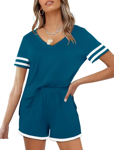 Miniatura 3 de Aloodor Conjunto de dos piezas para mujer, conjunto de pantalones cortos de verano con bolsillos