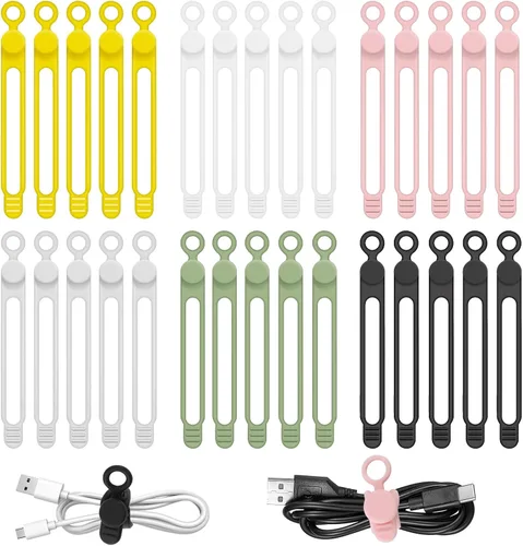 Miniatura 12 de Organizador de cables de silicona reutilizable de 3 pulgadas para cables de carga, cables de datos, cables de computadora, organización de cables