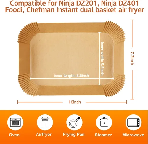 Miniatura 4 de Forro de papel desechable para freidora de aire, 125 forros antiadherentes rectangulares para freidora de aire de 8.6 x 5.5 pulgadas, forros