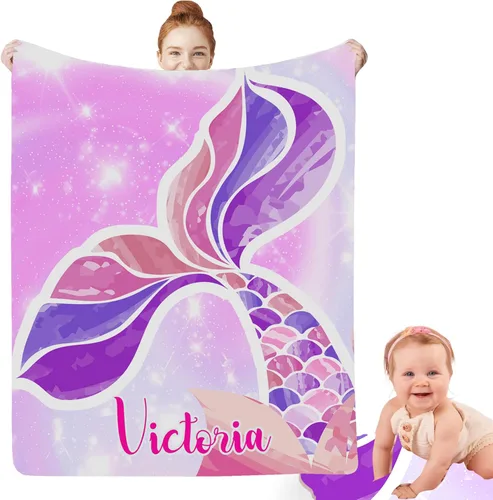 Miniatura 12 de Regalos de sirena para niñas africanas, manta de bebé personalizada con nombre para bebés recién nacidos, manta personalizada para niñas negras
