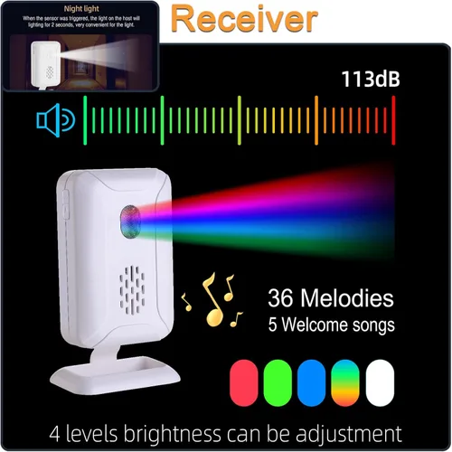 Miniatura 5 de Timbre inalámbrico con sensor de movimiento para tienda en el hogar, timbre de bienvenida de seguridad, monitor de cuerpo para niños mayores