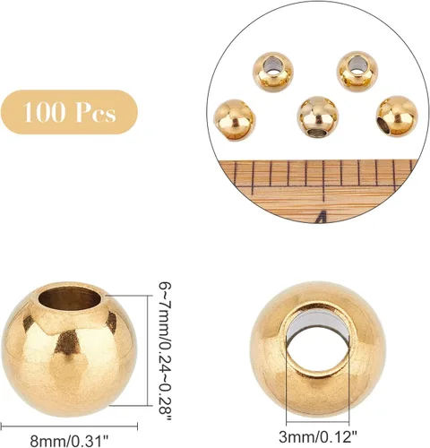 Miniatura 6 de NBEADS 100 cuentas espaciadoras de metal redondas lisas de acero inoxidable 304 de 0.315 pulgadas, cuentas sueltas para hacer joyas de bricolaje 100