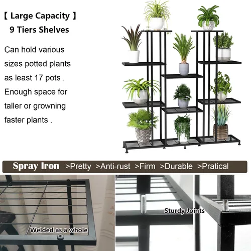 Miniatura 4 de Twhep Soporte de metal resistente para plantas, gran soporte multifuncional para interiores y exteriores, para estante alto grande para sala