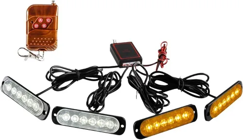 Miniatura 10 de Luces LED de Estrobo Emergencia con Control Remoto, Rojo 4EN1 24LED Rejilla de Advertencia Parpadeante para Construcción Luz de Policía Impermeable