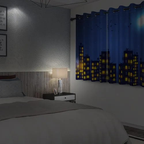 Miniatura 5 de Cortinas de superhéroe de 53 x 84 pulgadas, diseño de dibujos animados, cómic, edificios de ciudad, edificios, 2 paneles de oscurecimiento