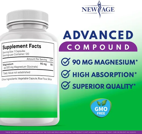 Miniatura 3 de Glicinato de magnesio 500 mg 90 mg Suplemento de magnesio elemental - Alta absorción, no tamponado, sin OMG y sin gluten, salud muscular y ósea