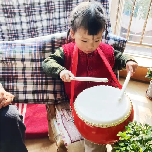 Miniatura 5 de Tambores Percusión Tambor Chino Pandereta de Mano Taiko Bongos Regalos Musicales Instrumentos para Niños Conjunto de Aprendizaje Sensorial Niño