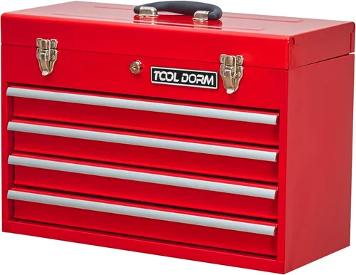 Miniatura 16 de Caja de herramientas de metal de 20.3 pulgadas con cajón, caja de herramientas de acero portátil con forro protector y cierre de pestillo y Rojo