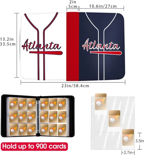 Miniatura 3 de Carpeta de Tarjetas de Béisbol con Fundas de 900 Bolsillos, Portador de Tarjetas de Béisbol de Atlanta para Tarjetas Coleccionables, Álbum