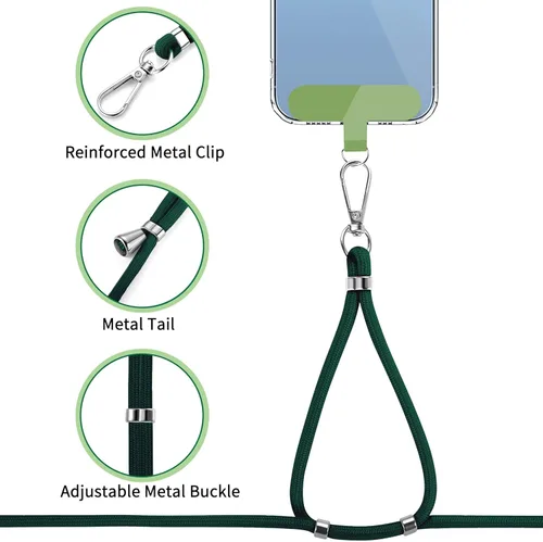 Miniatura 3 de CACOE Paquete de 2 cordones para teléfono, 1 correa ajustable para el cuello, 1 correa de muñeca, 2 almohadillas, cordones universales cruzados