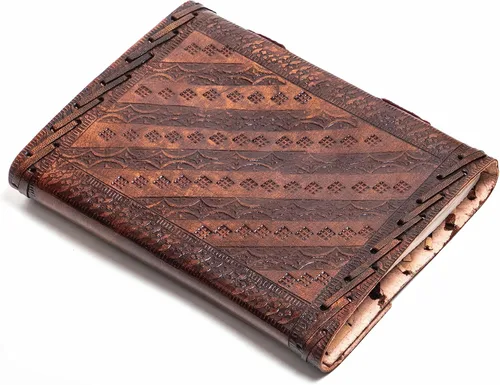Miniatura 4 de Diario encuadernado en cuero en relieve grande de 8 pulgadas hecho a mano con cerradura marrón genuino antiguo diario personal antiguo diario diario