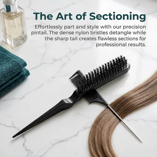 Miniatura 3 de Juego de 3 peines para peinar el cabello para mujer, incluye cepillos de burlas, cola y borde para peinar, deslizar y cepillar la espalda (negro)