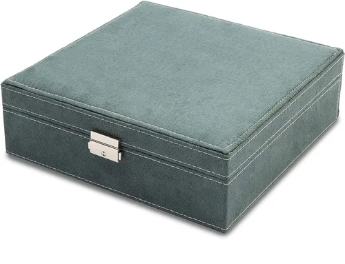 Miniatura 3 de Joyero de terciopelo verde con cerradura para mujeres y hombres caja de almacenamiento con 2 capas para aretes pulseras collares anillos 105 x 105 x