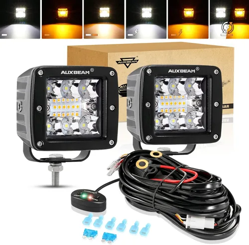Auxbeam Barra de luz LED de 3 pulgadas, 72 W, color ámbar/blanco, luces de conducción todoterreno para camión, SUV, barco, 4x4, Jeep Wrangler (seis