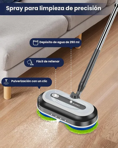 Miniatura 6 de Blonex Limpiador de piso inalámbrico eléctrico, trapeador eléctrico giratorio con faros LED y rociador de agua, batería de larga duración, tanque