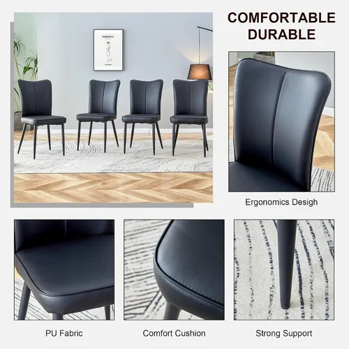 Miniatura 5 de Juego de 2 sillas de comedor de cuero negro, con respaldo de mariposa, modernas sillas de comedor de piel sintética de mediados de siglo, sillas