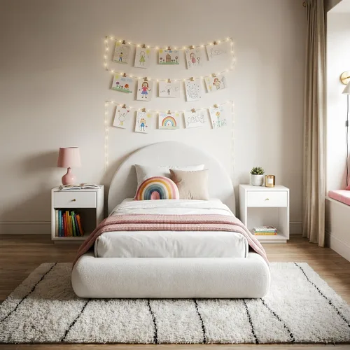 RECCI AirFrame - Base de cama tapizada de media luna con plataforma doble, base curvada de terciopelo con cabecero, espuma acolchada totalmente