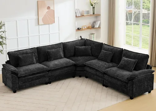 Miniatura 22 de Juego de sofá seccional modular de gran tamaño, sofá de nube convertible de asiento profundo, sofá esquinero grande en forma de L con cojines Beige