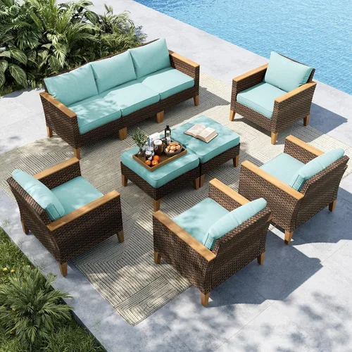 Miniatura 40 de MFSTUDIO Juego de 2 muebles de ratán para patio, sofá biplaza de mimbre para exteriores, juego de conversación para jardín, piscina, patio trasero