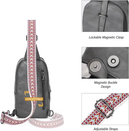 Miniatura 5 de KouLi Buir Bolso bandolera pequeño para mujeres y hombres, cangurera de piel sintética, bolsa cruzada con correa de guitarra