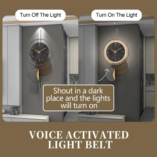 Miniatura 4 de Reloj de pared moderno para sala de estar, gran reloj de pared decorativo negro con luz, reloj silencioso creativo funciona con pilas, arte de pared