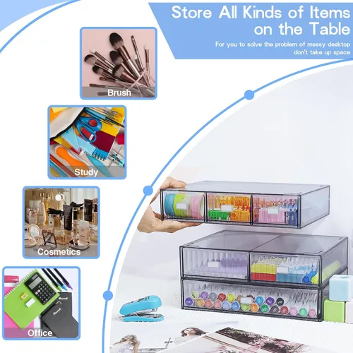 Miniatura 5 de Organizador de Escritorio Apilable de 3 Niveles con 6 Cajones, YOCOMEY Caja de Almacenamiento de Escritorio de Plástico con Cajones, Organizador