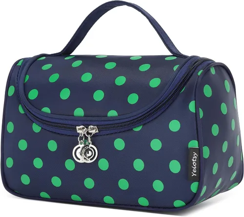 Yeiotsy - Bolsa para cosméticos, neceser, para viaje, a lunares / Estuche de maquillaje para mujer Azul marino