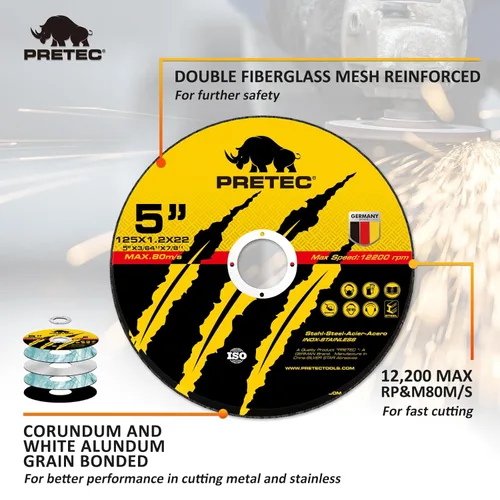 Miniatura 7 de Ruedas de corte de 5", PRETEC 50+5 Pack de rueda de corte de metal, discos de corte rápido delgados de 125mm de metal y acero inoxidable