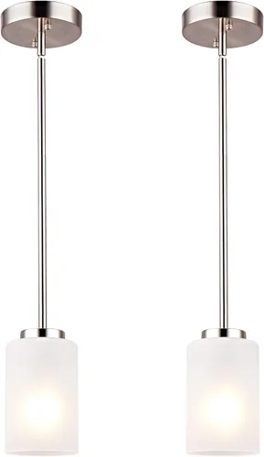 Accesorios de Luz Colgante Mini de 1 Luz, Lámpara de Techo Industrial con Pantallas Blancas Opacas, Altura Ajustable, Iluminación Colgante de Níquel