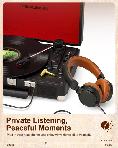 Miniatura 12 de TANALNIN - Tocadiscos de vinilo, tocadiscos portátil de maleta con Bluetooth de 3 velocidades con altavoces integrados, grabación USB, salida RCA