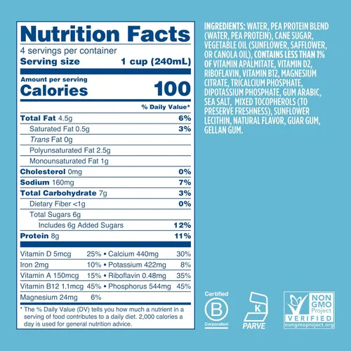 Miniatura 2 de Ripple Leche no láctea, original, leche vegana con proteína de guisante de 0.28 oz, cartones de porción individual estables para llevar, sin OMG, a