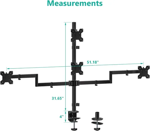 Miniatura 8 de WALI Soporte para monitor cuádruple para pantallas de 13 a 27 pulgadas, soporte de 4 monitores totalmente ajustable con kit de base giratoria