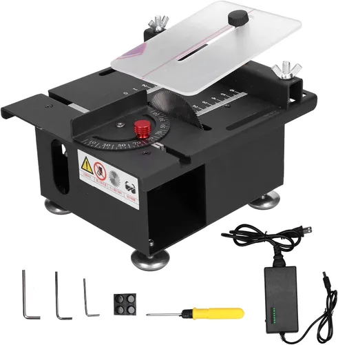 Miniatura 9 de Sierra de mesa Mini 100W, riel deslizante ajustable para carpintería, engranajes de 7 velocidades, corte de 0-90 grados, 0-6000r / min, aleación
