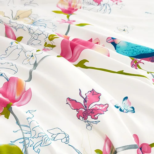 Miniatura 7 de Wake In Cloud - Sábanas florales, 100% algodón, juego de sábanas de 4 piezas, ropa de cama estética botánica bohemia con estampado de pájaros, Rosa