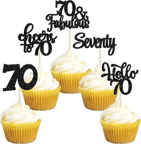 Miniatura 24 de 30 piezas Adornos para pastel de cumpleaños de 6 años, seis brillos, hola 6, púas para cupcakes, felicitaciones a los 6 años, decoraciones