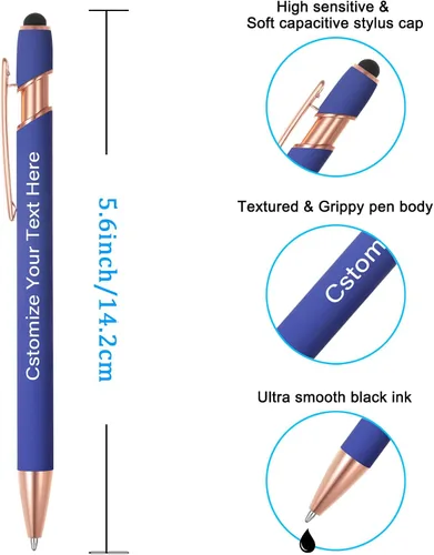 Miniatura 3 de Kingluu 12 bolígrafos personalizados con punta de lápiz capacitivo, grabado gratis, tinta negra, bolígrafo personalizado con tu nombre, logotipo