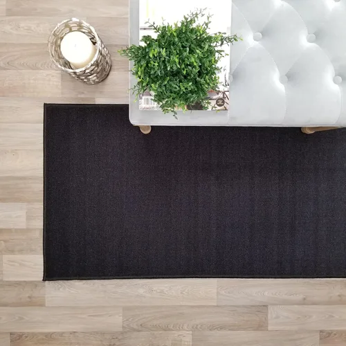 Miniatura 2 de Alfombra Pasillo Escalera Antideslizante con Respaldo de Goma Color Negro Sólido Liso Tamaño Personalizado 22 pulgadas de Ancho Elige Tu Longitud
