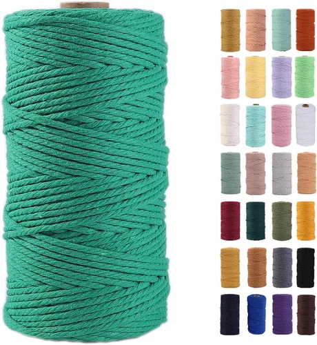 Miniatura 43 de Cordón de macramé gris rosado de 0.118 in x 109 yardas, cuerda de algodón colorido de algodón suave para colgar en la pared, colgar plantas