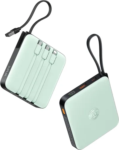 Miniatura 10 de VRURC Cargador portátil con 4 cables incorporados, paquete de batería de 20000mAh Cargador portátil PD 20W de carga rápida, banco de energía