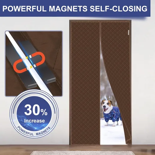 Miniatura 4 de HADOR Cortina Magnética con Aislamiento Térmico para Puerta que se Ajusta a Puertas de 38" x 82", Tela Oxford Acolchada con Relleno de Algodón Marrón