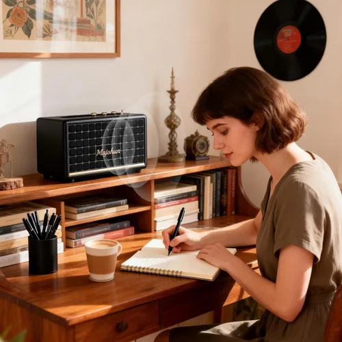 Miniatura 6 de Altavoz Bluetooth 5.4 de madera pico de 100 W, estéreo TWS vintage (negro) Retro style with bass & treble control, AUX & USB input; multiple