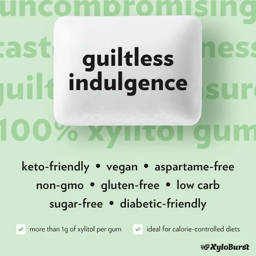 Miniatura 6 de XyloBurst Goma de mascar de xilitol Sin azúcar, sin gluten, apto para dieta cetogénica, sin aspartamo para la salud bucal, menta verde, tarro