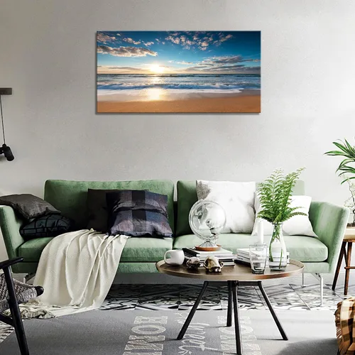 Miniatura 5 de YYYYHPP YP1950 - Lienzo decorativo para pared, diseño de playa con salida del sol sobre el mar tropical, para decoración del hogar, estirado