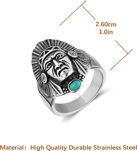Miniatura 6 de HZMAN Anillo de cabeza de jefe indio para hombres y niños, de acero inoxidable, vintage, nativo americano, tribal, líder, guerrero, cazador
