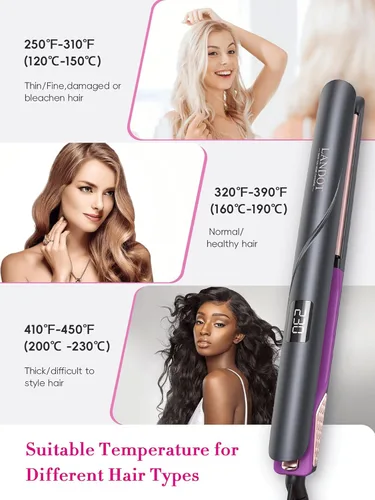 Miniatura 5 de LANDOT Plancha plana de 1 pulgada – Alisadora iónica de cerámica para cabello con brillo sin encrespamiento, temperatura ajustable de 250 a 450 °F