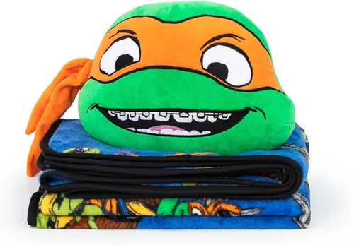Miniatura 3 de Jay Franco Nickelodeon Teenage Mutant Ninja Turtles Mutant Mayhem Michaelangelo Nogginz - Juego de manta y almohada de felpa de 40 x 50 pulgadas