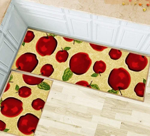 Juego de 2 alfombras y tapetes de cocina lavables a máquina, diseño de manzana roja, antideslizante, absorbente, alfombra de cocina