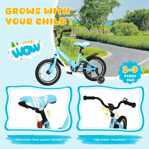 Miniatura 3 de Betterland Bicicleta plegable para niños, bicicleta para niños de 14/16/18 pulgadas con ruedas de entrenamiento y frenos de mano duales, bicicleta
