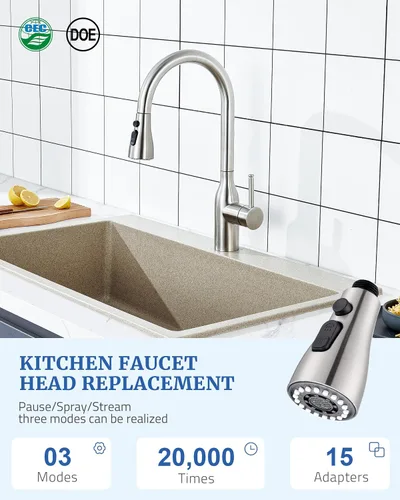 Miniatura 7 de Repuesto de cabezal de grifo de cocina con 15 adaptadores, 3 funciones, cabezal rociador extraíble para grifo de cocina, boquilla de cabezal Níquel